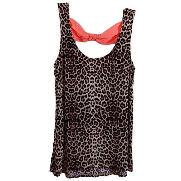 Rue 21 Womens Brown Cheetah Sleeveless Bow Scoop Neck Tunic Tank Top Size Large - Picture 1 of 5